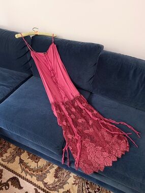Archival LA PERLA Black Label Fuchsia Pink & Lace Ribbon Slip Dress